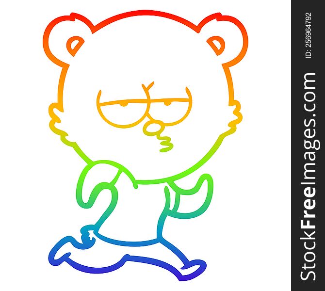 rainbow gradient line drawing of a bored polar bear running cartoon