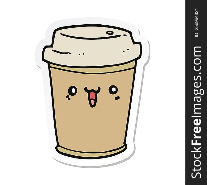 Sticker Of A Cartoon Take Out Coffee