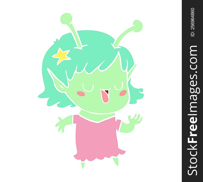 happy alien girl flat color style cartoon