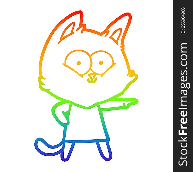 Rainbow Gradient Line Drawing Cartoon Cat Girl Pointing