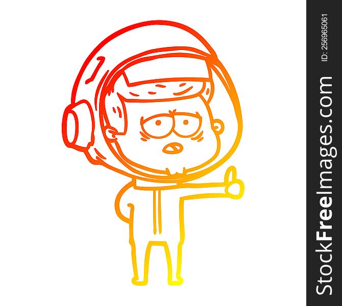 warm gradient line drawing of a cartoon tired astronaut