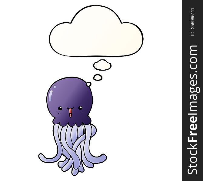 Cartoon Jellyfish And Thought Bubble In Smooth Gradient Style