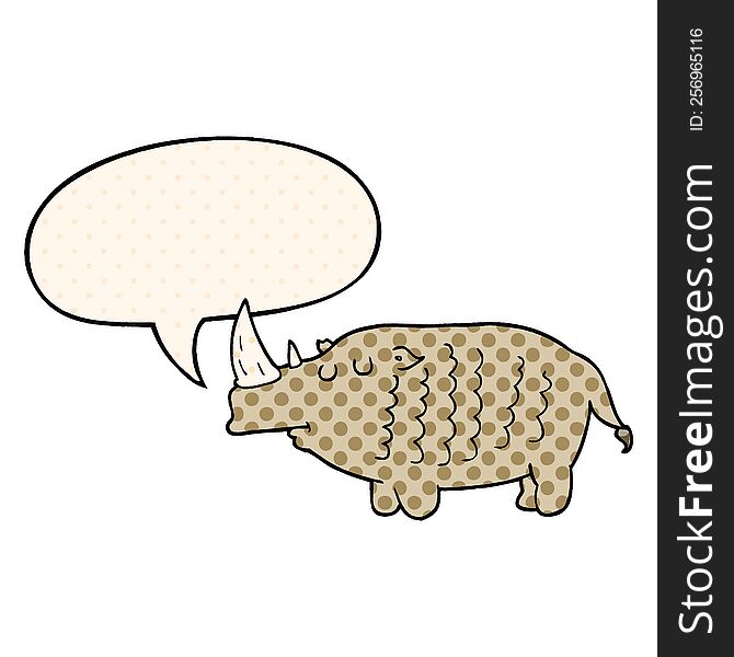 cartoon rhinoceros with speech bubble in comic book style