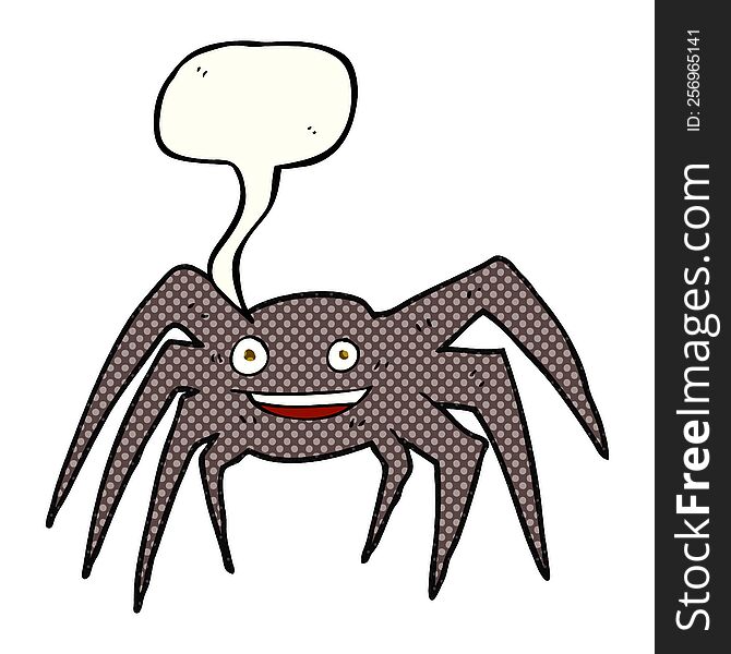 freehand drawn comic book speech bubble cartoon happy spider