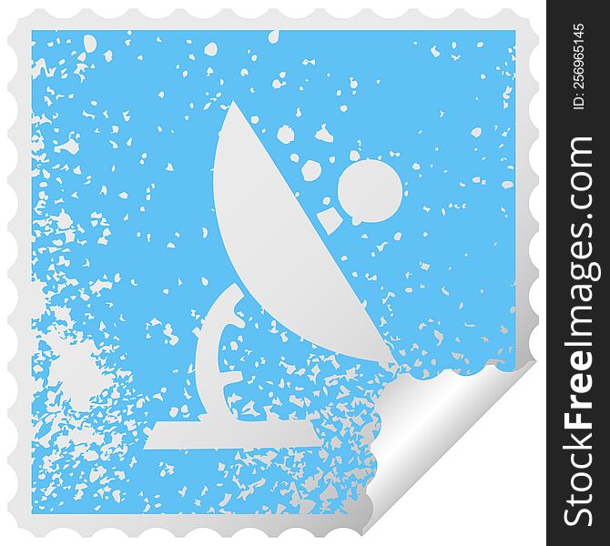 distressed square peeling sticker symbol of a satellite dish