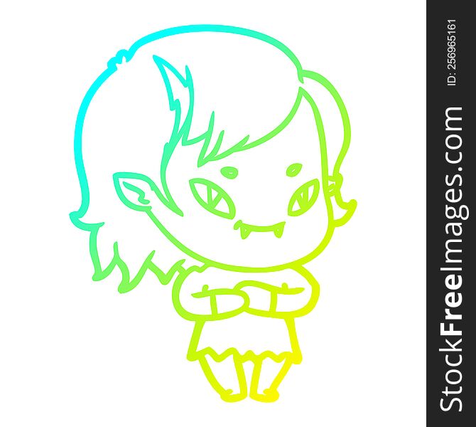 Cold Gradient Line Drawing Cartoon Friendly Vampire Girl