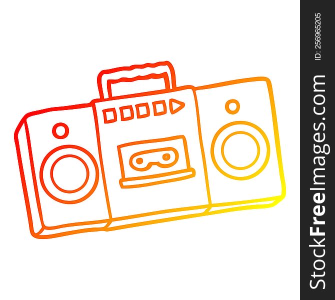 warm gradient line drawing of a cartoon retro cassette tape player