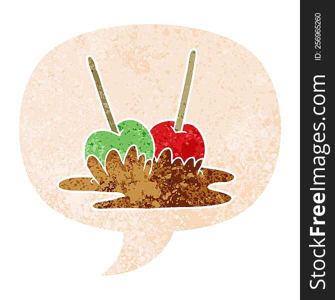 Cartoon Toffee Apples And Speech Bubble In Retro Textured Style