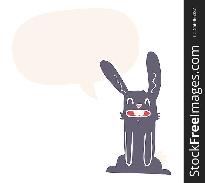 Cartoon Rabbit And Speech Bubble In Retro Style
