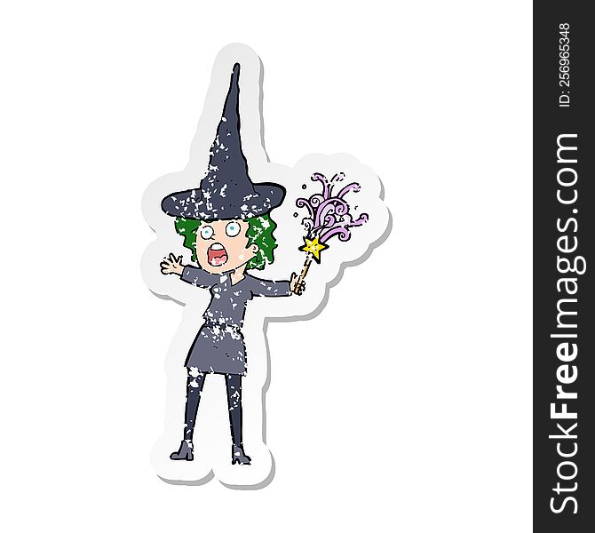 retro distressed sticker of a cartoon halloween witch