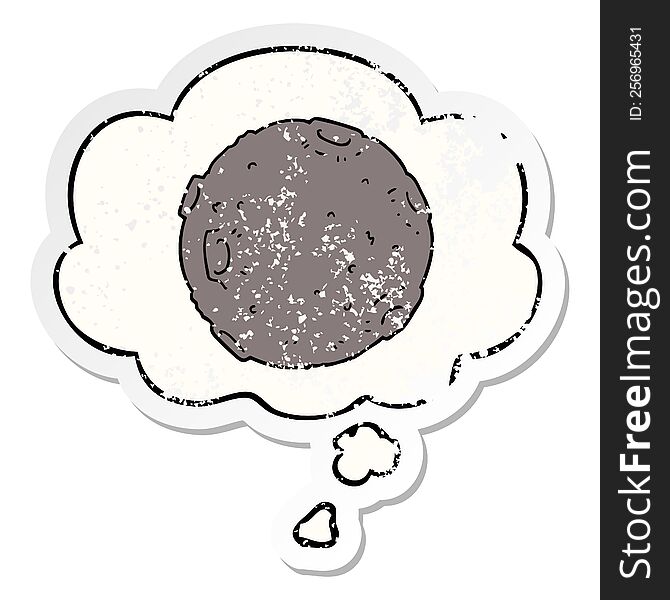 cartoon moon and thought bubble as a distressed worn sticker