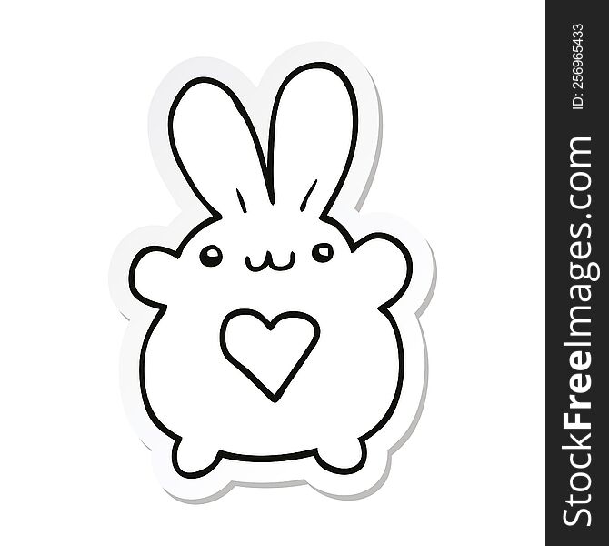 Sticker Of A Cute Cartoon Rabbit With Love Heart