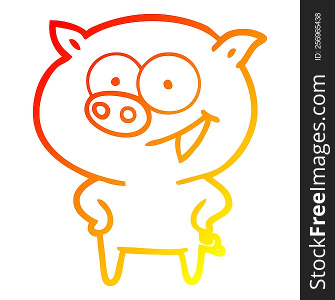 Warm Gradient Line Drawing Cheerful Pig Cartoon