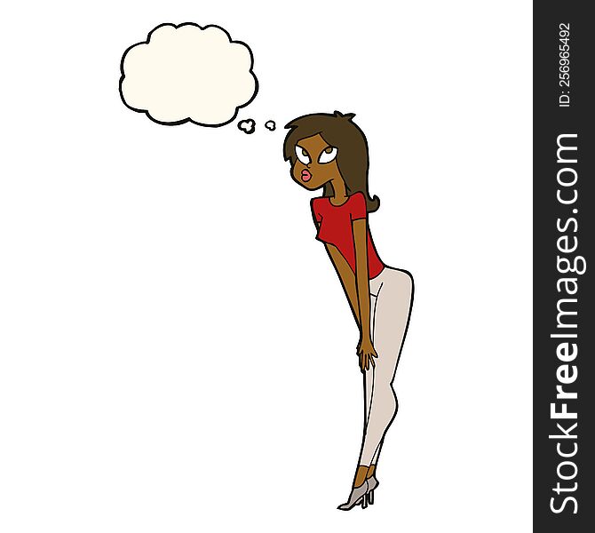 cartoon attractive girl with thought bubble