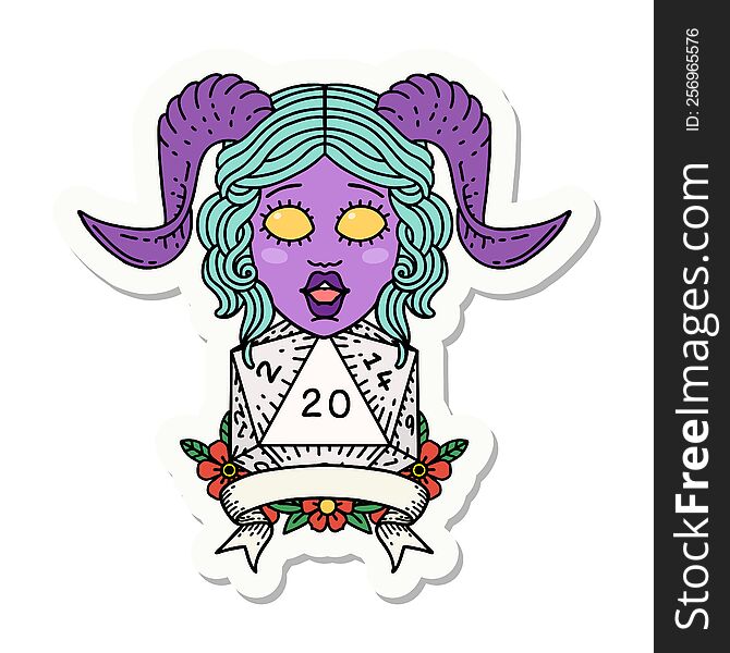 Tiefling With Natural 20 D20 Roll Sticker