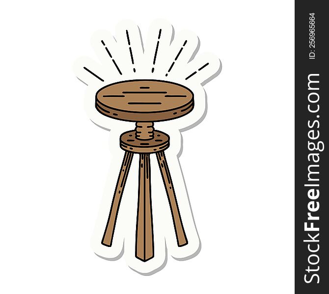 sticker of a tattoo style wooden stool