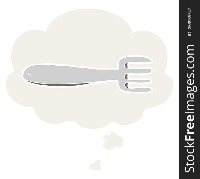cartoon fork with thought bubble in retro style