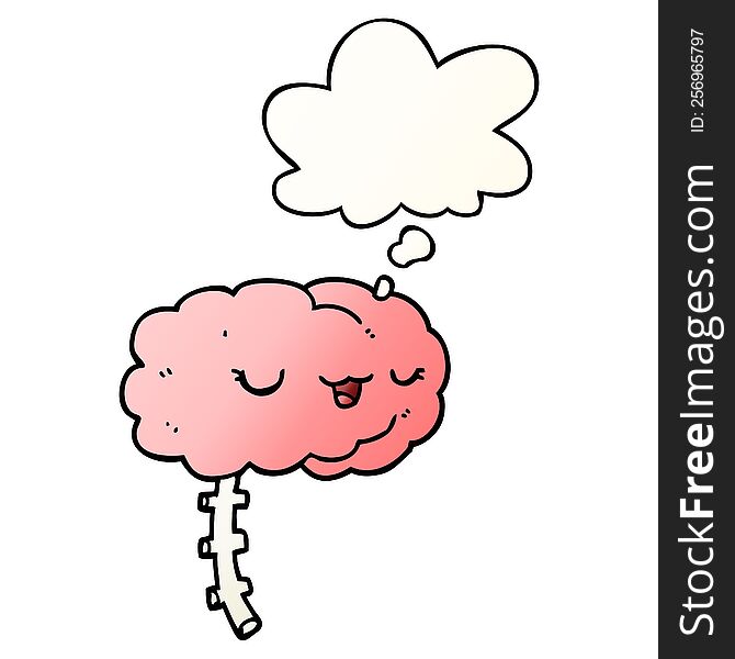 Happy Cartoon Brain And Thought Bubble In Smooth Gradient Style