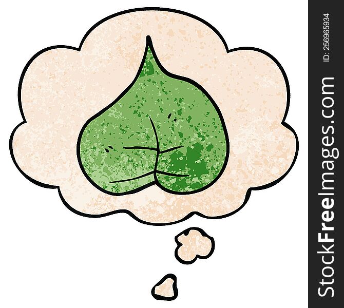 cartoon leaf with thought bubble in grunge texture style. cartoon leaf with thought bubble in grunge texture style