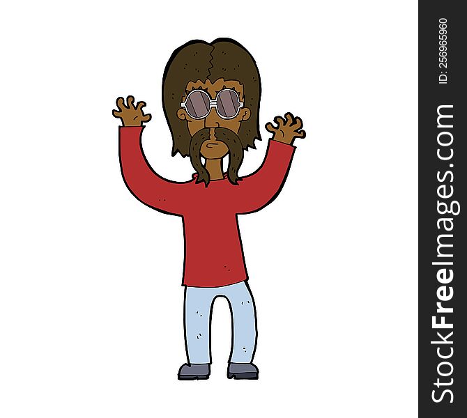 Cartoon Hippie Man Waving Arms