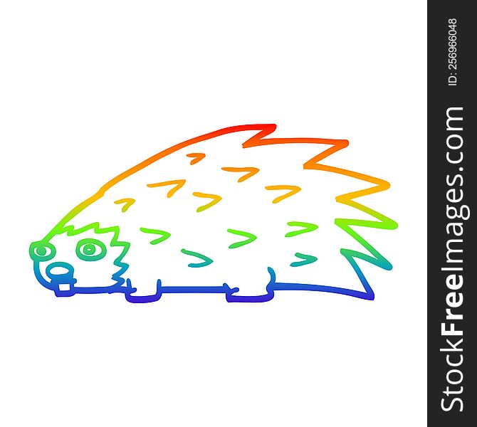 rainbow gradient line drawing of a cartoon spiky hedgehog