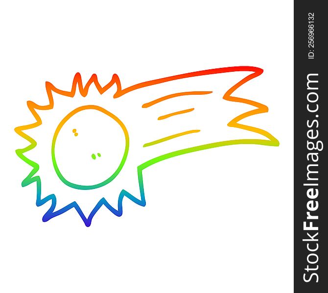 rainbow gradient line drawing of a cartoon flying sun