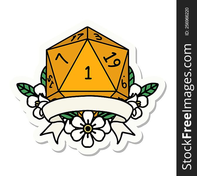 natural one d20 dice roll sticker