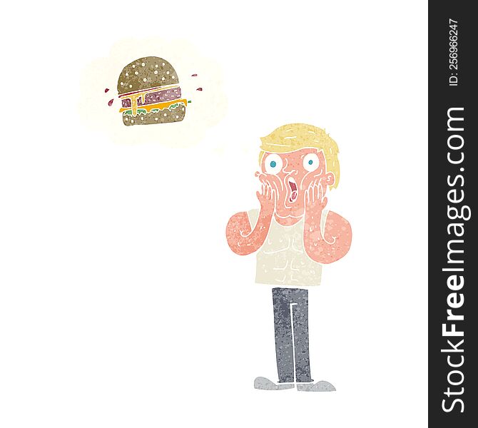 Cartoon Shocked Man Thinking About Junk Food