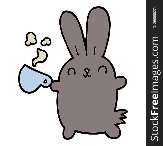 Cute Cartoon Rabbit With Coffee Cup
