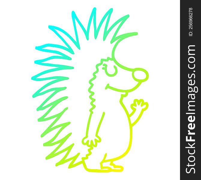 Cold Gradient Line Drawing Cartoon Spiky Hedgehog