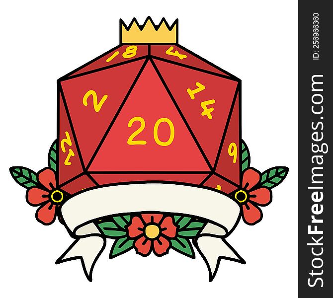 Natural 20 Critical Hit D20 Dice Roll Illustration