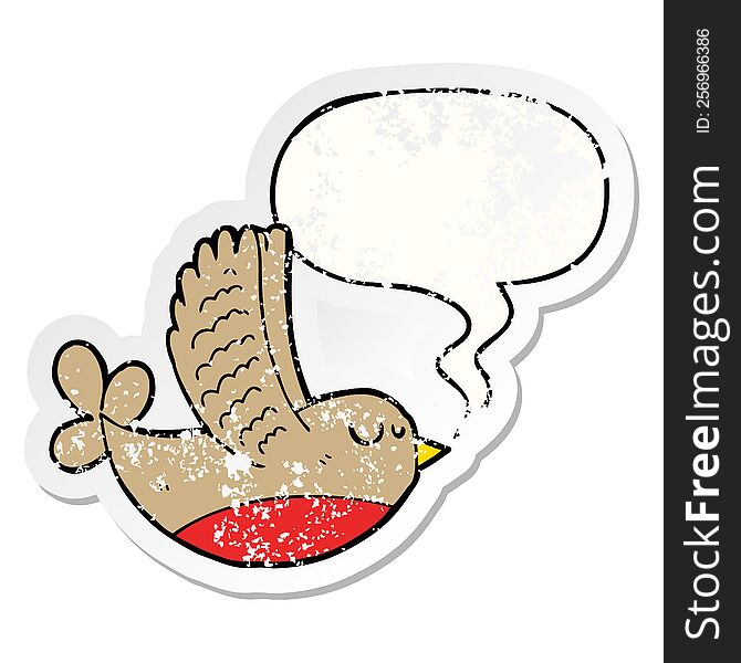 Cartoon Bird And Speech Bubble Distressed Sticker