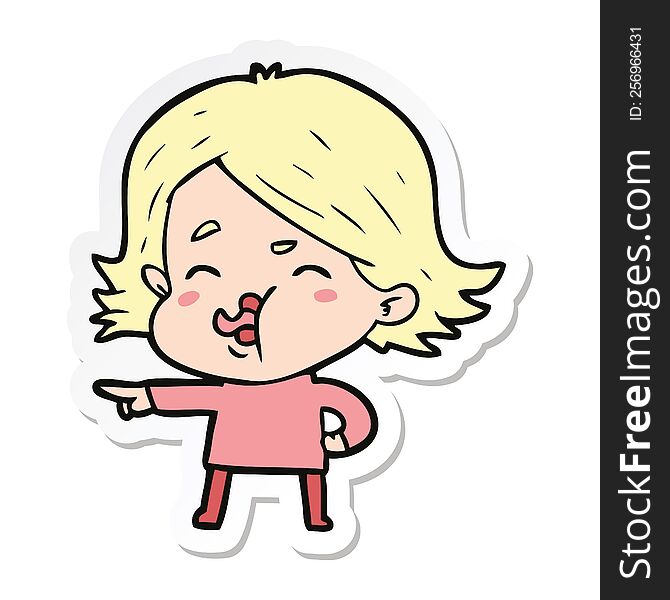 Sticker Of A Cartoon Girl Pulling Face