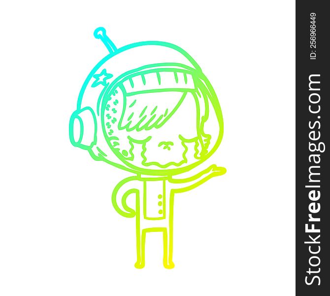 cold gradient line drawing cartoon crying astronaut girl