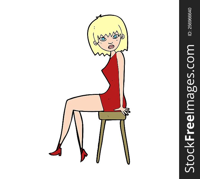 cartoon woman sitting on stool