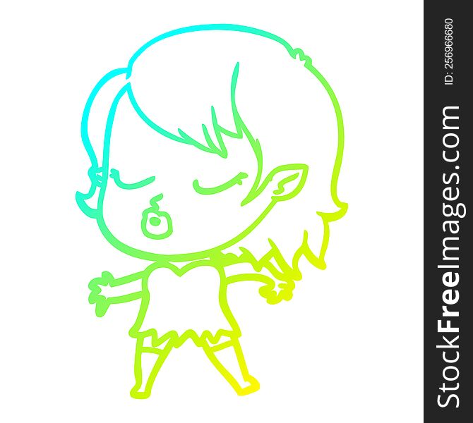 Cold Gradient Line Drawing Cute Cartoon Vampire Girl