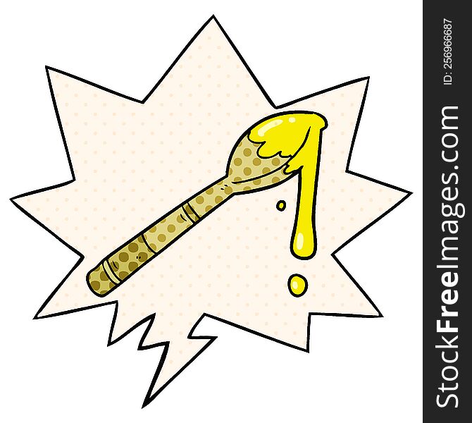 Cartoon Spoonful Of Honey And Speech Bubble In Comic Book Style