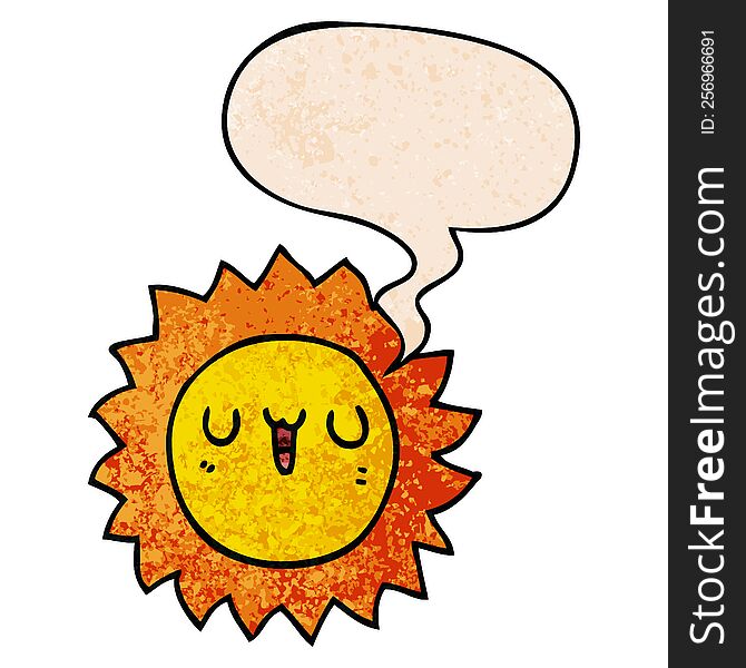 cartoon sun with speech bubble in retro texture style