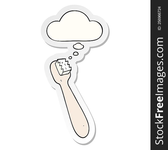 cartoon toothbrush with thought bubble as a printed sticker