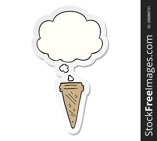 Cartoon Ice Cream Cone And Thought Bubble As A Printed Sticker