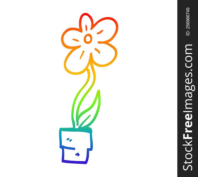 rainbow gradient line drawing of a cartoon flower pot