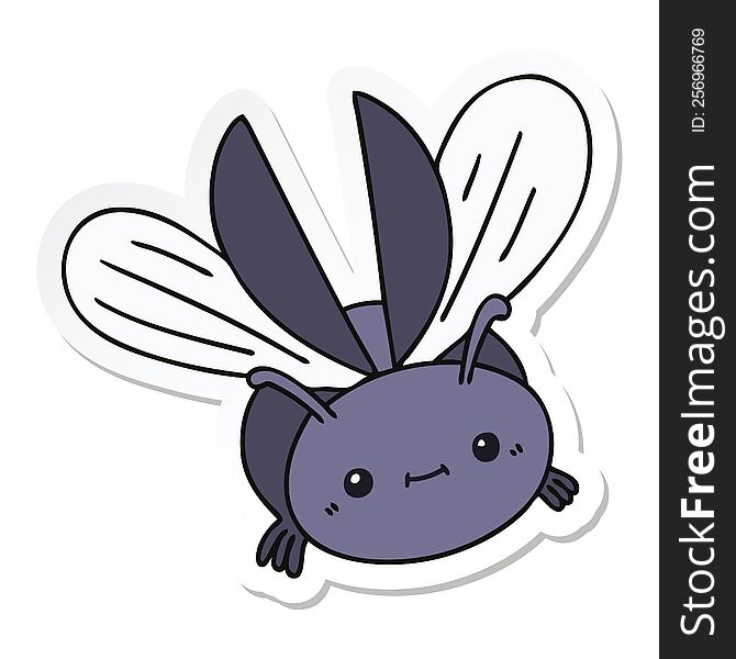 Sticker Of A Quirky Hand Drawn Cartoon Flying Beetle