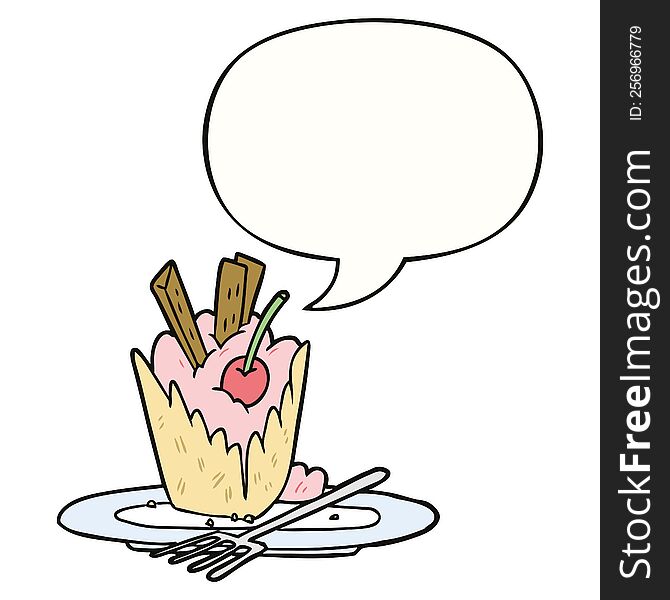 Cartoon Tasty Dessert And Speech Bubble