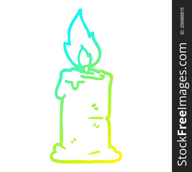 cold gradient line drawing of a cartoon lit candle