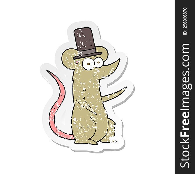 retro distressed sticker of a cartoon mouse wearing top hat