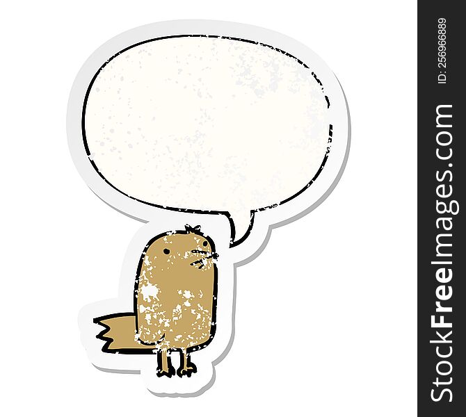 cartoon bird and speech bubble distressed sticker