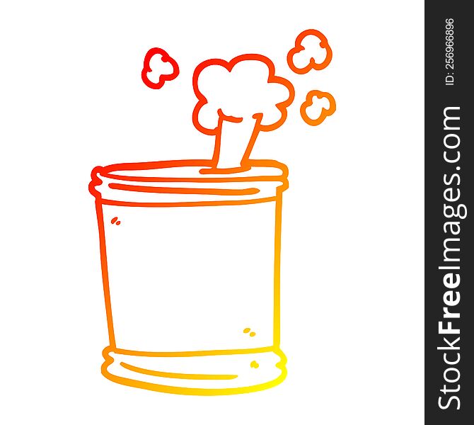 Warm Gradient Line Drawing Cartoon Bursting Can Of Food