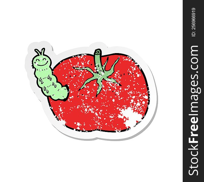 retro distressed sticker of a cartoon tomato with bug