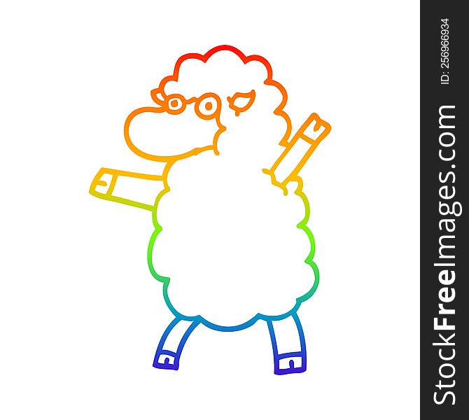 Rainbow Gradient Line Drawing Cartoon Sheep Standing Upright