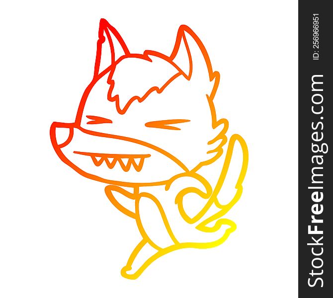 warm gradient line drawing of a angry wolf running